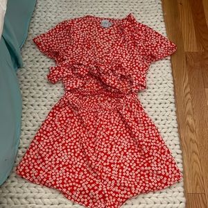 Princess Polly Red and White Floral Romper with Tie in Front